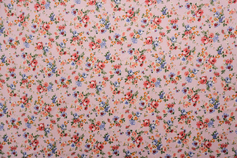 Pink-Red-Multi Poly Floral Double Brushed Jersey Knit Fabric