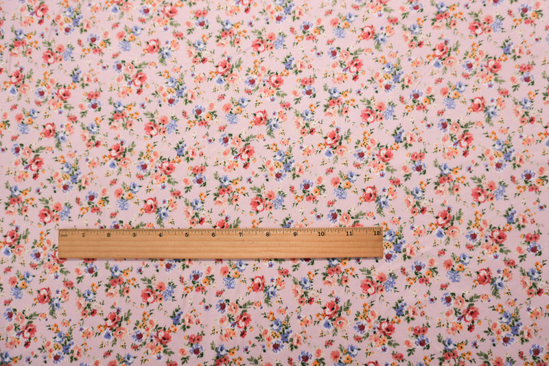 Pink-Red-Multi Poly Floral Double Brushed Jersey Knit Fabric
