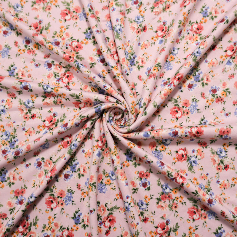 Pink-Red-Multi Poly Floral Double Brushed Jersey Knit Fabric