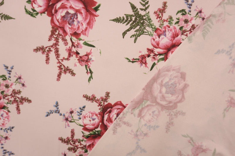 Pink-Red-Multi Poly Floral Double Brushed Jersey Knit Fabric