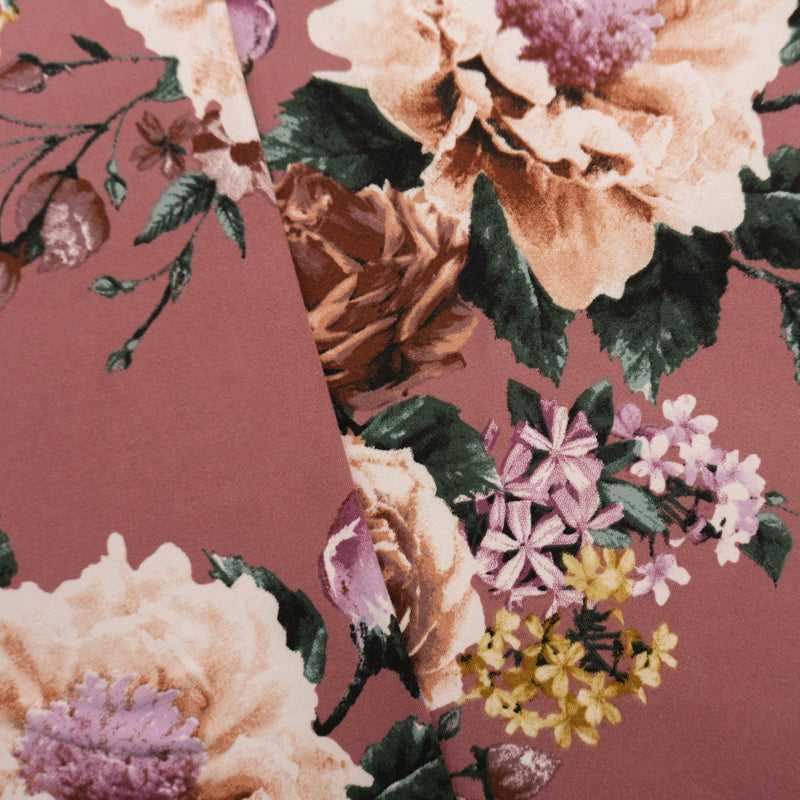 Pink-Brown-Multi Poly Floral Double Brushed Jersey Knit Fabric
