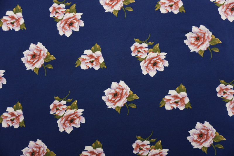 Blue-Purple-Multi Poly Floral Double Brushed Jersey Knit Fabric