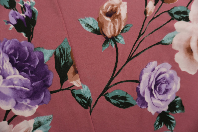 Pink-Purple-Multi Poly Floral Double Brushed Jersey Knit Fabric