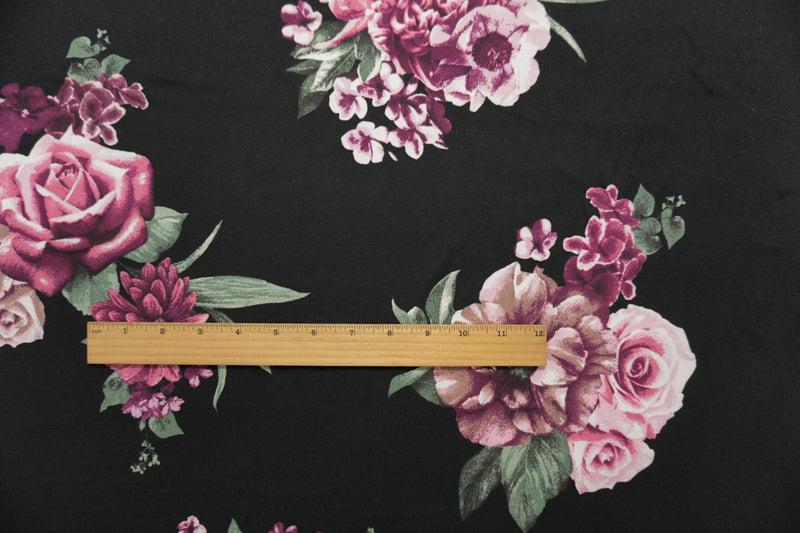Black-Pink-Multi Poly Floral Double Brushed Jersey Knit Fabric