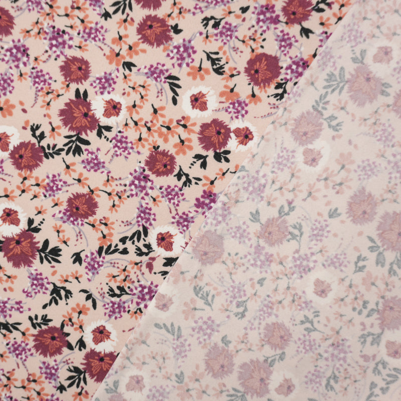 Light Pink-Multi Poly Floral Double Brushed Jersey Knit Fabric
