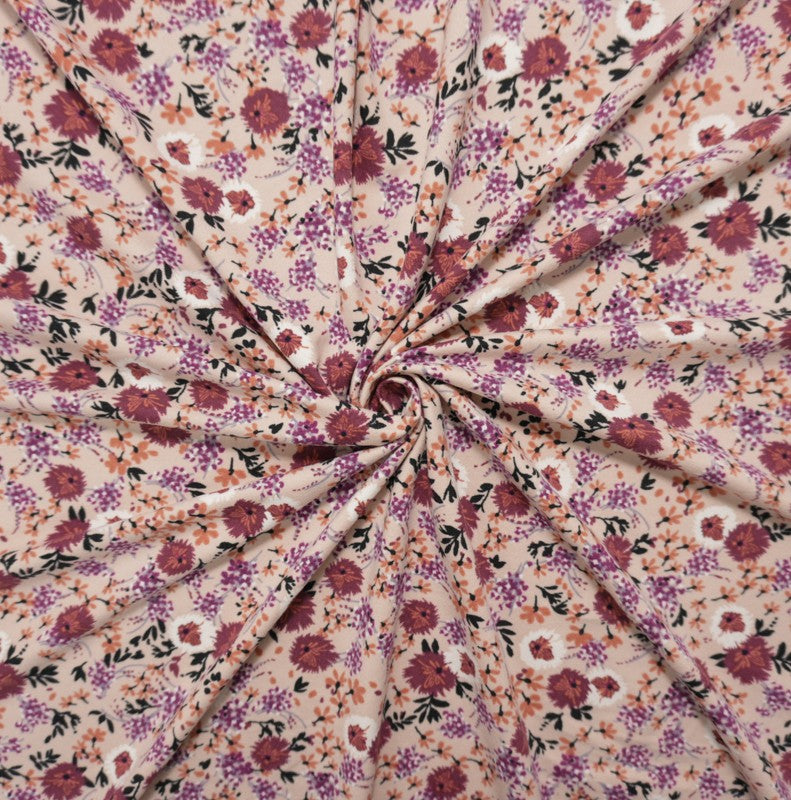 Light Pink-Multi Poly Floral Double Brushed Jersey Knit Fabric