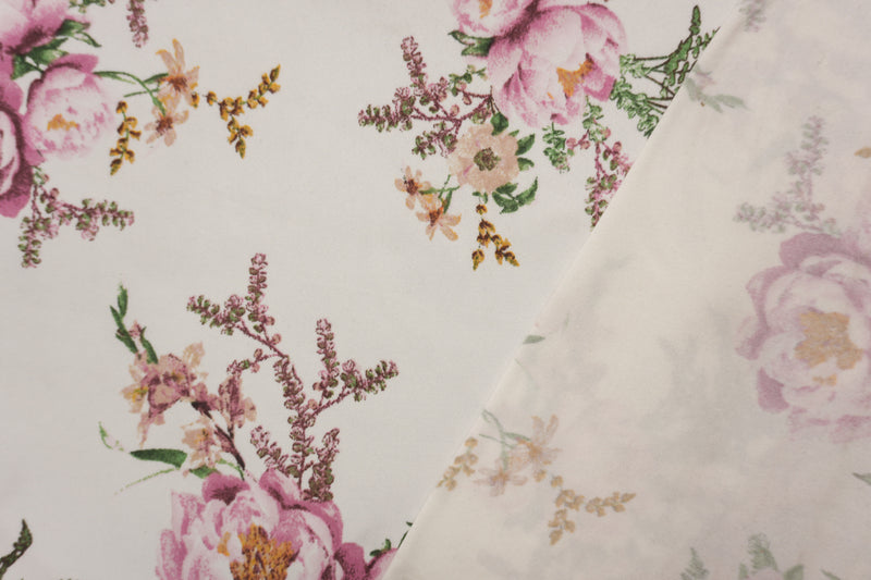 Ivory-Green-Pink Poly Floral Double Brushed Jersey Knit Fabric