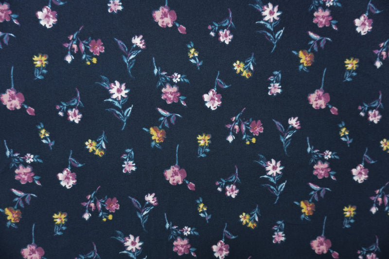Deep Navy-Multi Poly Floral Double Brushed Jersey Knit Fabric