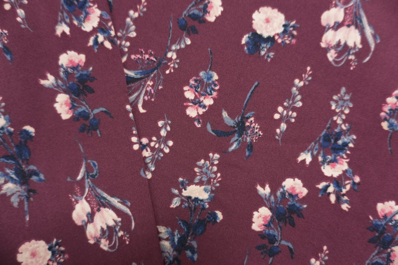 Burgundy Purple-Multi Poly Floral Double Brushed Jersey Knit Fabric