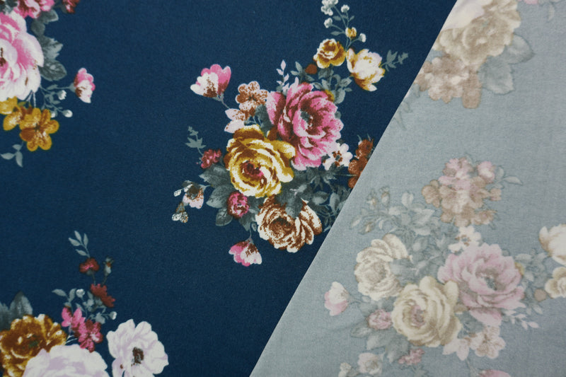 Deep Tea-Multi Poly Floral Double Brushed Jersey Knit Fabric