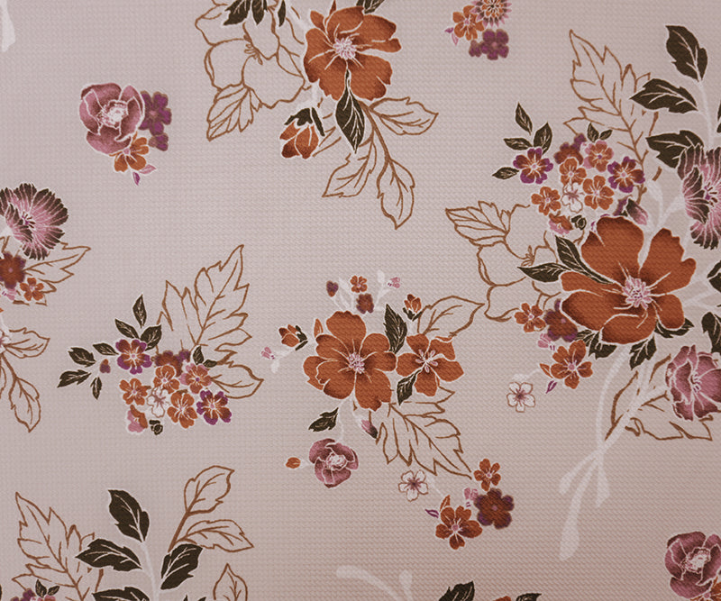 Beige-Green-Multi Poly Stretch Floral Bullet Double Knit Fabric