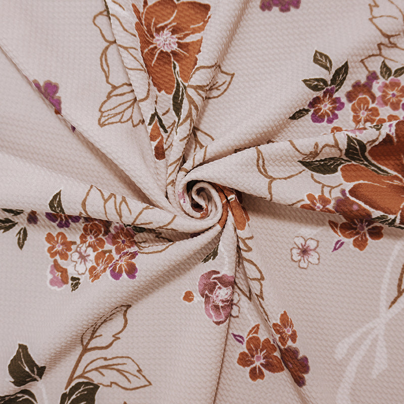 Beige-Green-Multi Poly Stretch Floral Bullet Double Knit Fabric
