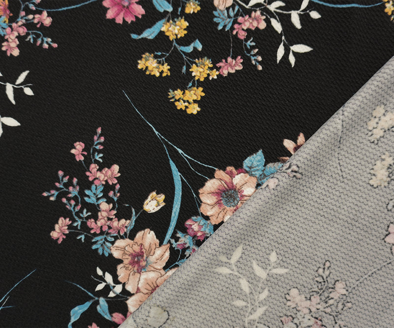 Black-Peach-Multi Poly Stretch Floral Bullet Double Knit Fabric