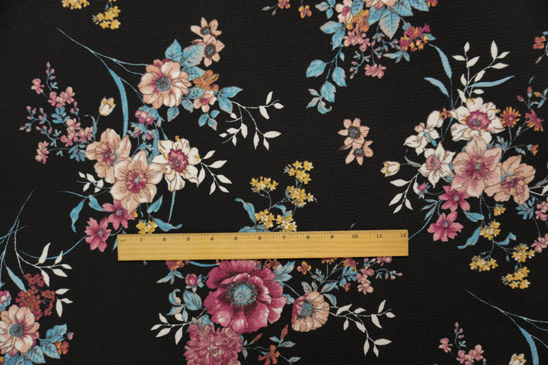 Black-Peach-Multi Poly Stretch Floral Bullet Double Knit Fabric