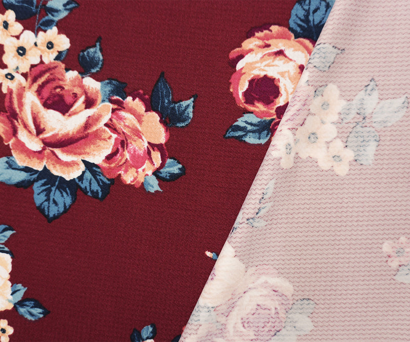 Red-Multi Poly Stretch Floral Bullet Double Knit Fabric