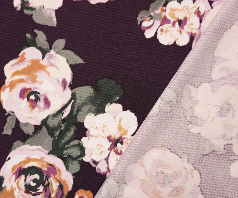 Purple-Multi Poly Stretch Floral Bullet Double Knit Fabric