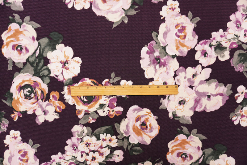 Purple-Multi Poly Stretch Floral Bullet Double Knit Fabric