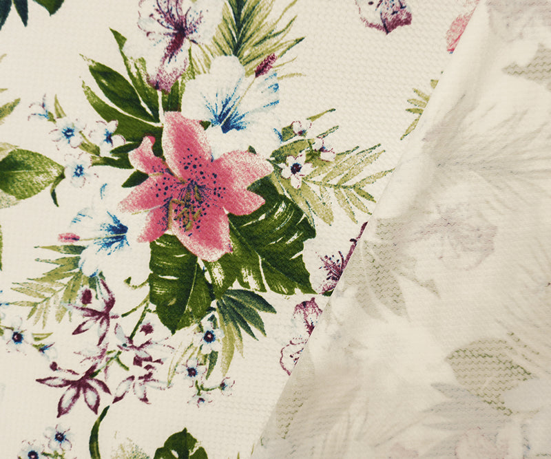 Green-Pink-Multi Poly Stretch Floral Bullet Double Knit Fabric