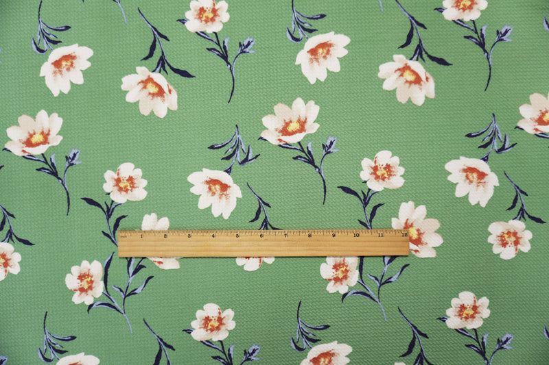 Green-Multi Poly Stretch Floral Printed Bullet Double Knit Fabric