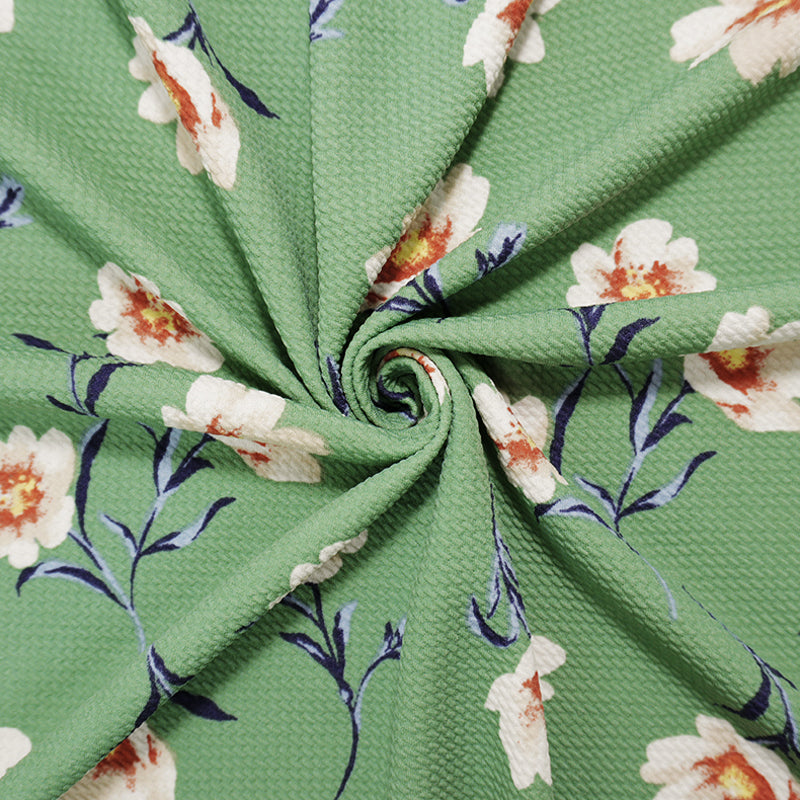 Green-Multi Poly Stretch Floral Printed Bullet Double Knit Fabric