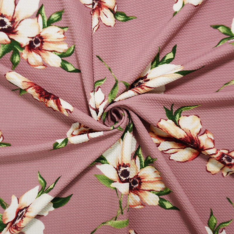 Pink-Multi Poly Stretch Floral Printed Bullet Double Knit Fabric