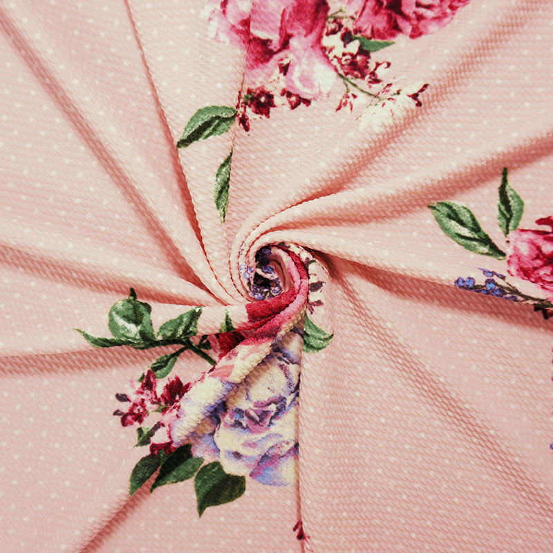Pink-Red-Multi Poly Stretch Floral Bullet Double Knit Fabric