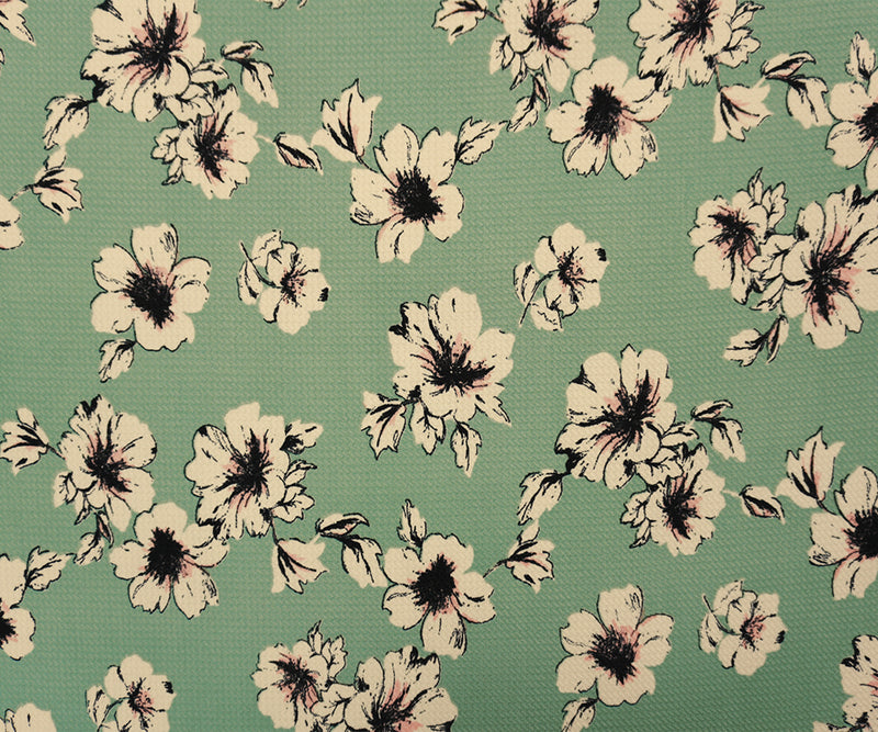 Green-Beige-Multi Poly Stretch Floral Bullet Double Knit Fabric