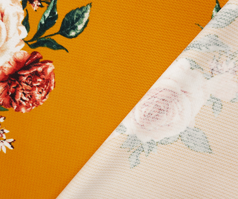 Yellow-Multi Poly Stretch Floral Bullet Double Knit Fabric