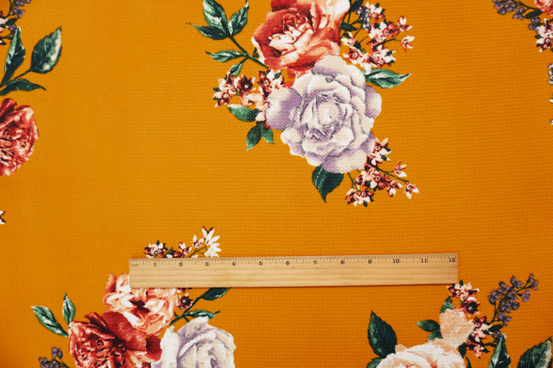 Yellow-Multi Poly Stretch Floral Bullet Double Knit Fabric
