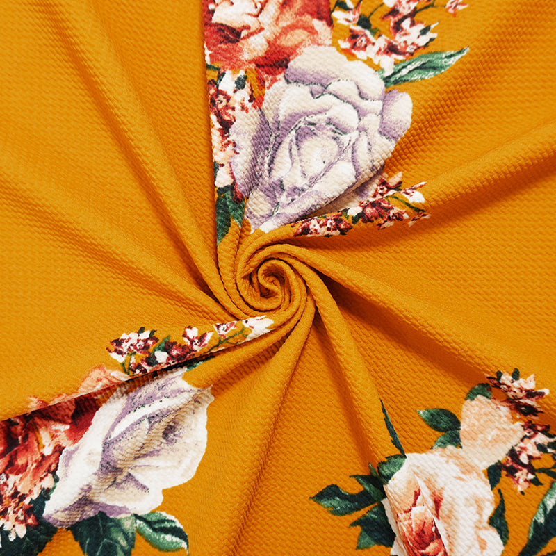 Yellow-Multi Poly Stretch Floral Bullet Double Knit Fabric