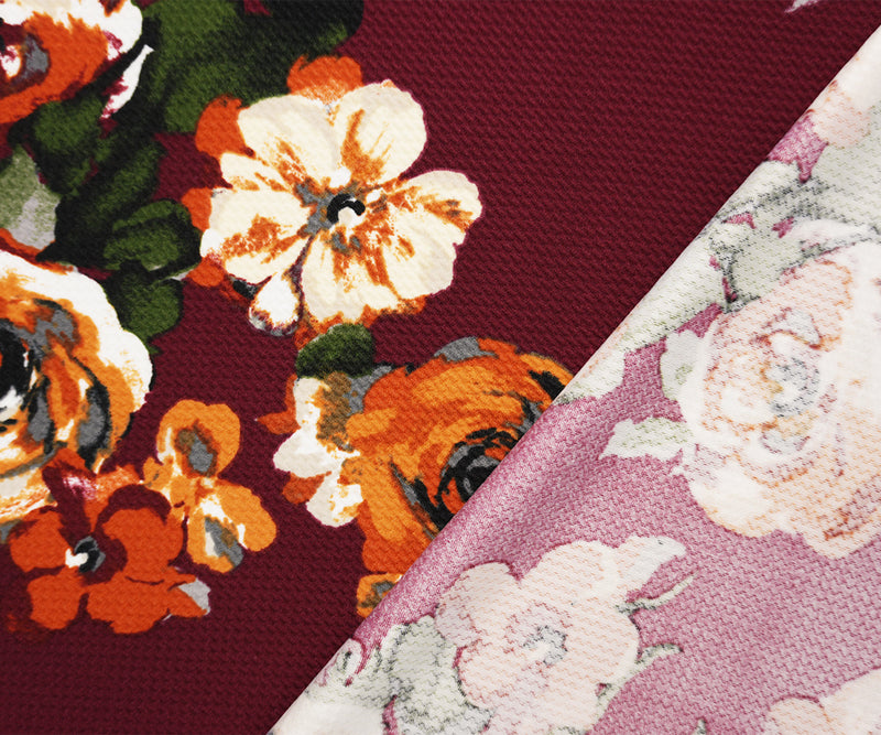 Red-Multi Poly Stretch Floral Printed Bullet Double Knit Fabric