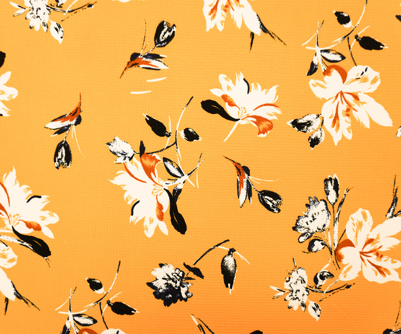 Yellow-Multi Poly Stretch Floral Bullet Double Knit Fabric