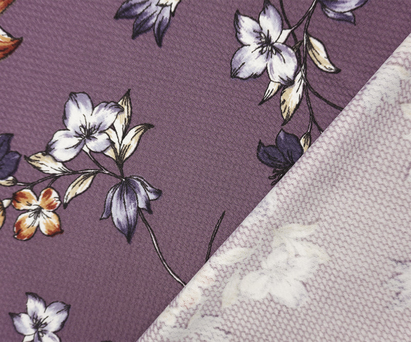 Purple-Multi Poly Stretch Floral Print Bullet Double Knit Fabric