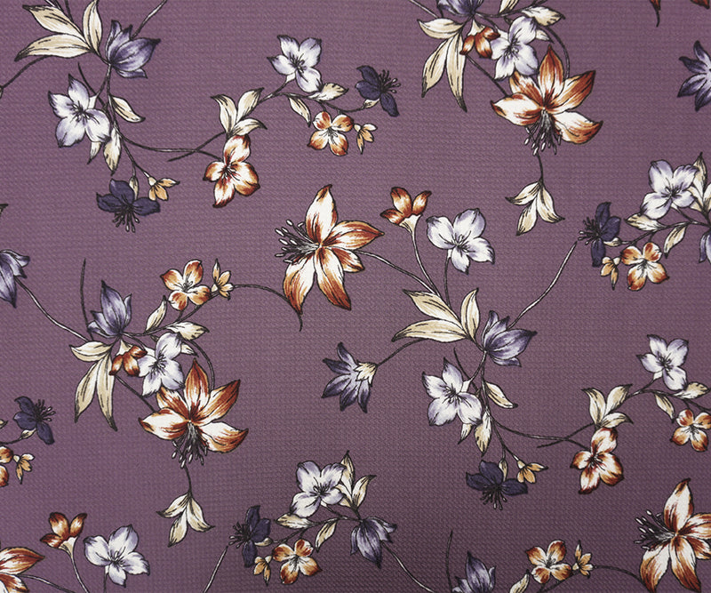 Purple-Multi Poly Stretch Floral Print Bullet Double Knit Fabric