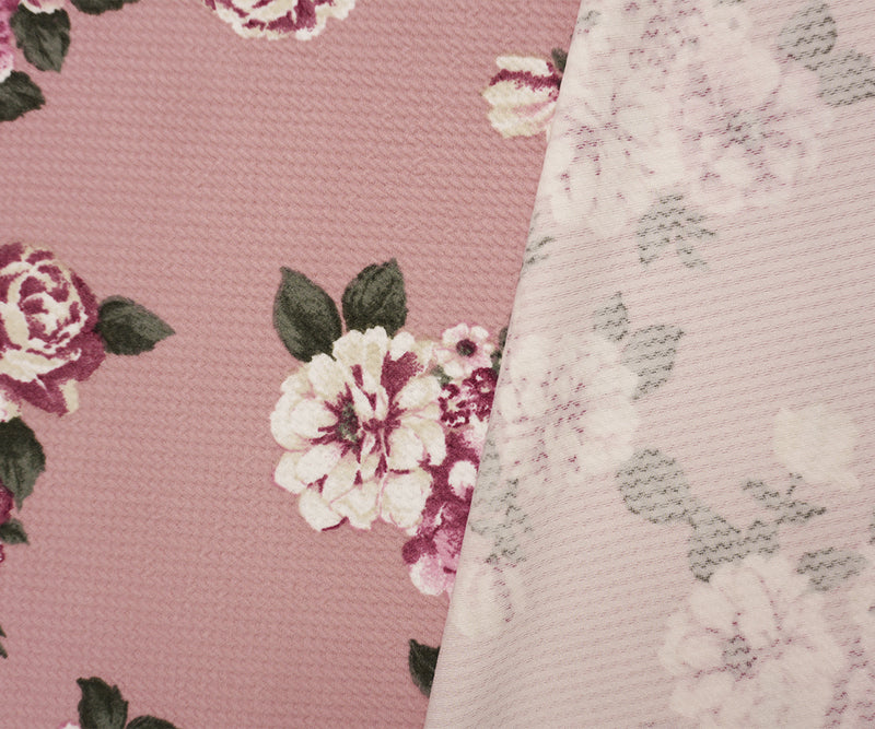 Pink-Purple-Multi Poly Stretch Floral Bullet Double Knit Fabric