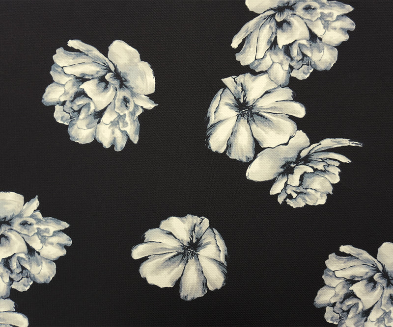 Black-Gray Poly Stretch Floral Printed Bullet Double Knit Fabric