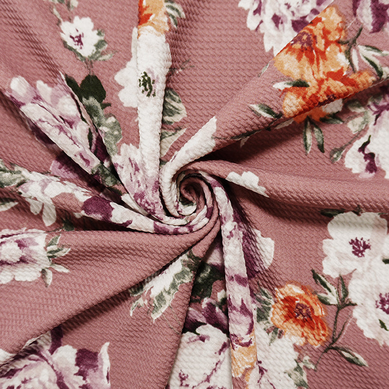 Pink-Purple-Multi Poly Stretch Floral Bullet Double Knit Fabric