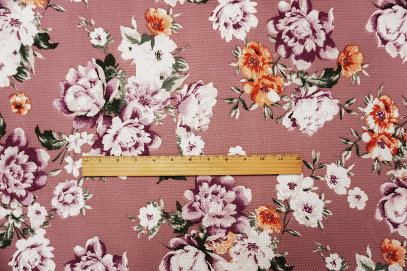 Pink-Purple-Multi Poly Stretch Floral Bullet Double Knit Fabric