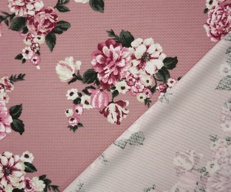 Pink-Multi Poly Stretch Floral Printed Bullet Double Knit Fabric