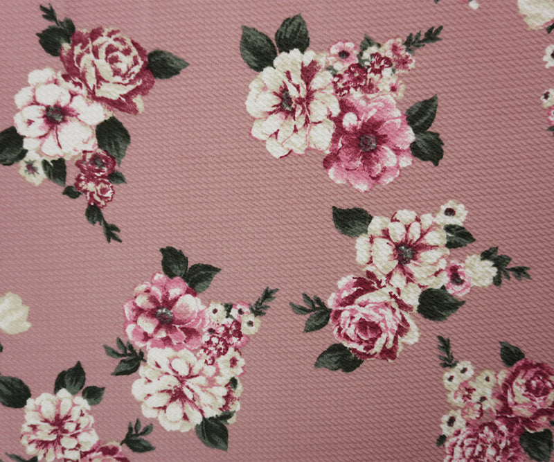 Pink-Multi Poly Stretch Floral Printed Bullet Double Knit Fabric