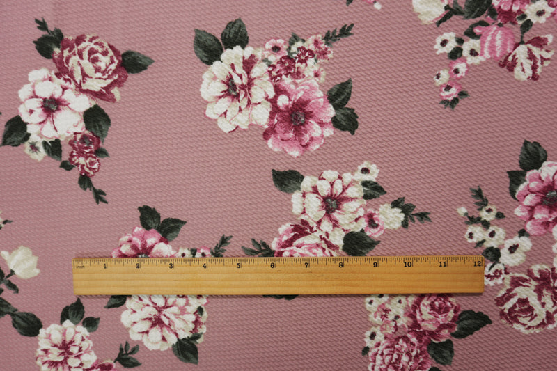 Pink-Multi Poly Stretch Floral Printed Bullet Double Knit Fabric