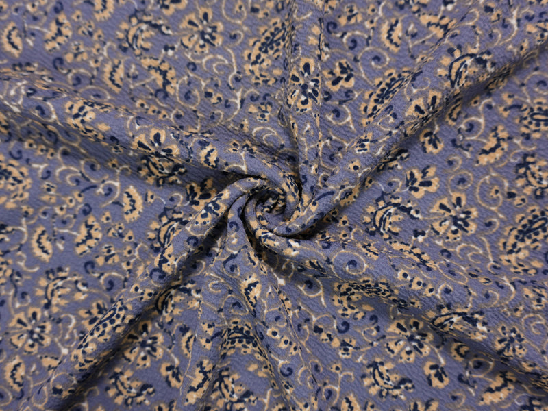 Purple-Multi Poly Floral Paisley Liverpool Double Knit Fabric