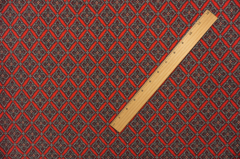 Red-Multi Poly Diamond Floral Liverpool Double Knit Fabric