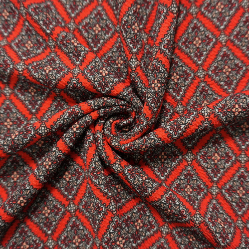Red-Multi Poly Diamond Floral Liverpool Double Knit Fabric
