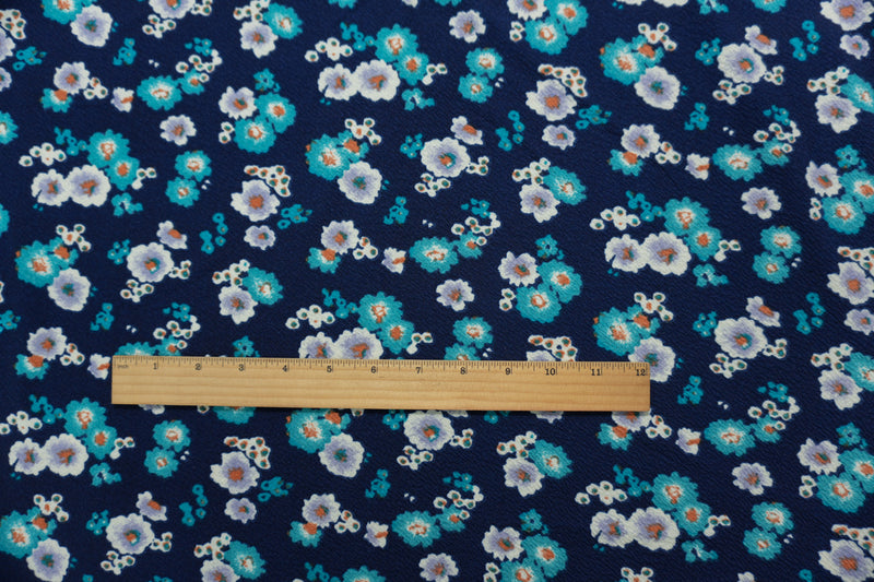 Navy-Teal-Multi Poly Stretch Floral Liverpool Double Knit Fabric