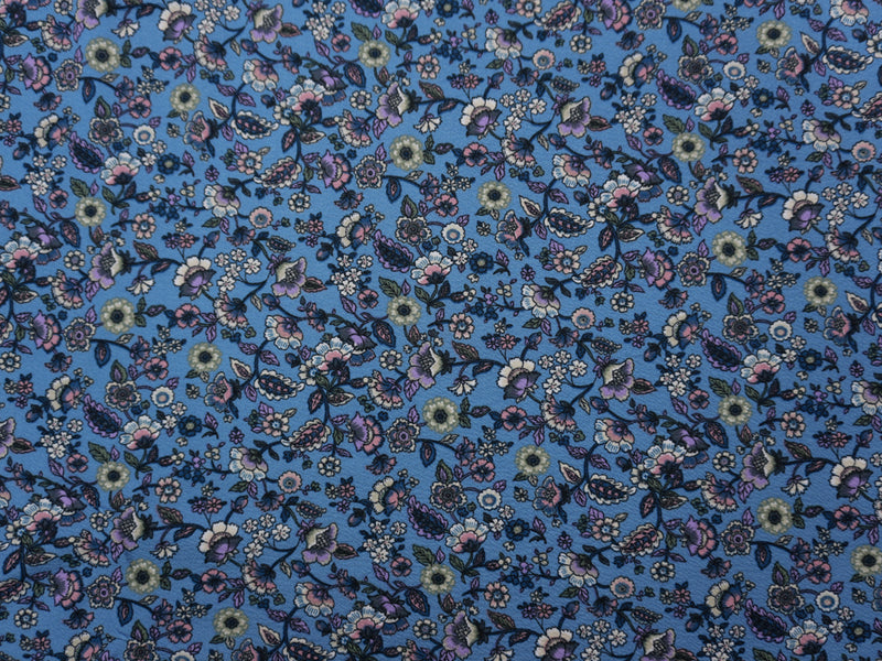 Blue-Purple-Multi Poly Floral Liverpool Double Knit Fabric