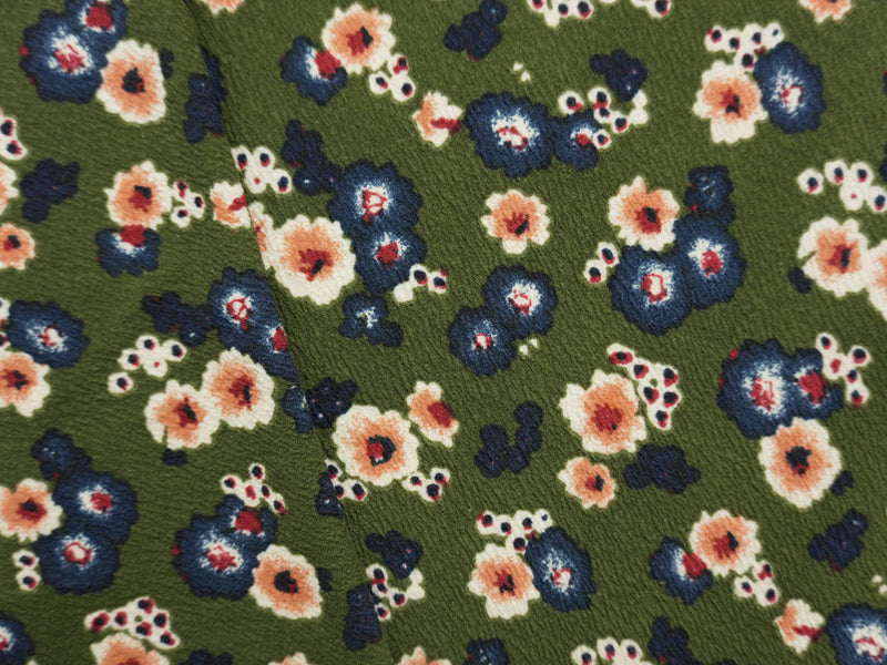 Green-Blue-Multi Poly Stretch Floral Liverpool Double Knit Fabric
