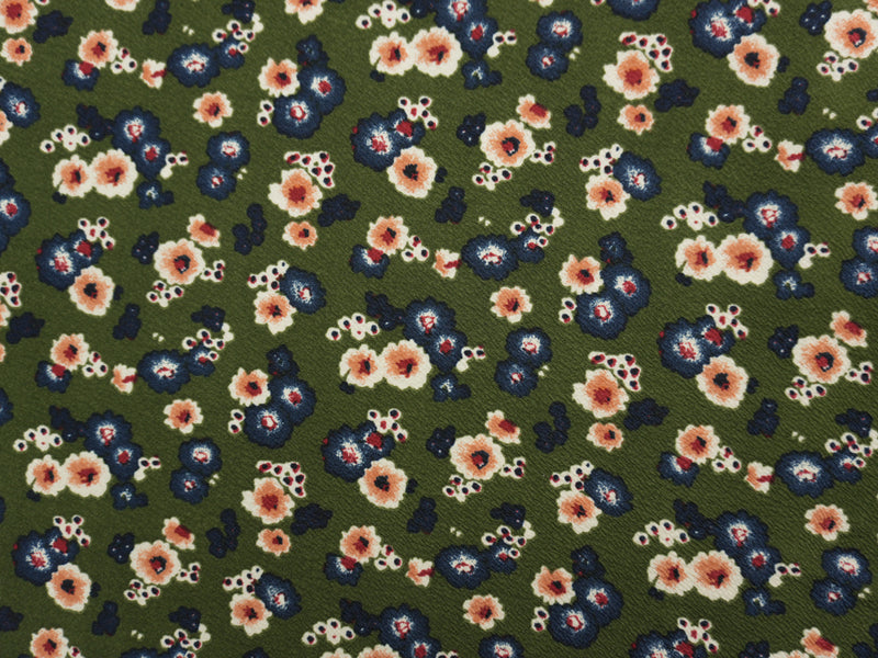 Green-Blue-Multi Poly Stretch Floral Liverpool Double Knit Fabric
