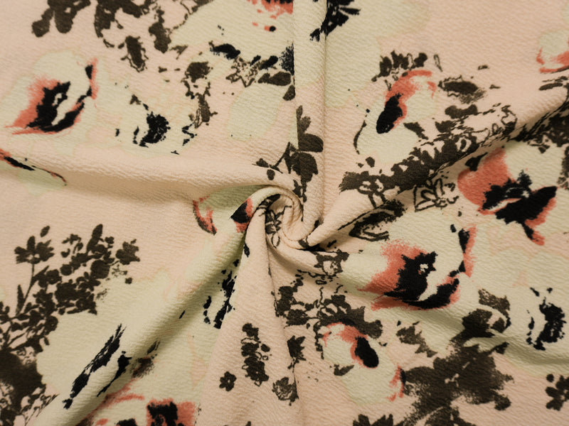Beige-Coral-Multi Poly Floral Liverpool Double Knit Fabric