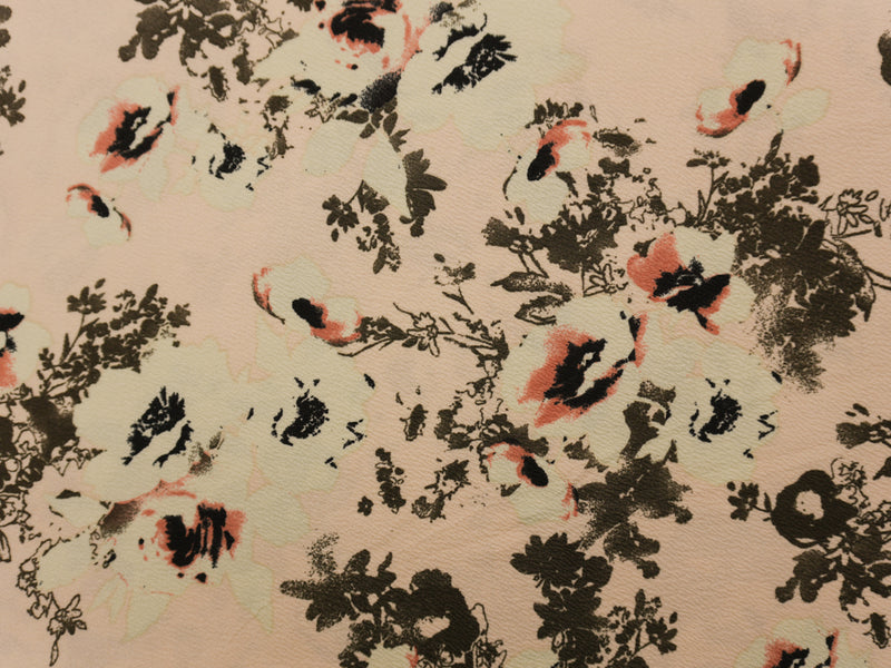 Beige-Coral-Multi Poly Floral Liverpool Double Knit Fabric